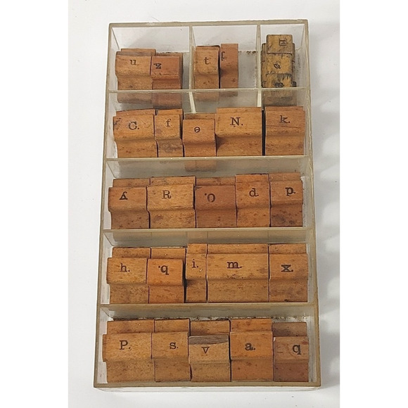 27 Piece Vintage Rubber STAMPS Alphabet Number and others Wooden Tray READ - Picture 1 of 8